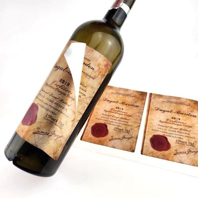 Etiqueta de botella de vino tinto a medida Adesivo impermeable Logotipo privado Marca de producto Embalaje Impresión de etiquetas