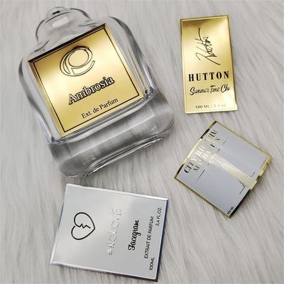 Etiquetas autoadhesivas 3d de níquel metálico con logotipo metálico, para botellas de perfumes