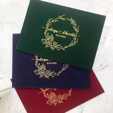 Lujo de terciopelo rojo sobres de papel vintage y sobres de boda personalizada sobres con tarjeta