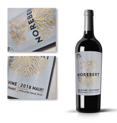 Adhesivos autoadhesivos de forma personalizada para botellas de vino con superficie UV de punto e impresión personalizada