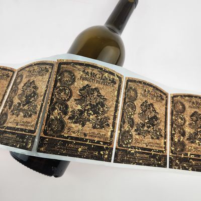 Buen precio Etiquetas de botellas de whisky de textura de roble reciclado Etiquetas adhesivas pequeñas en línea