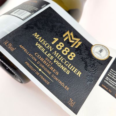 Buen precio Etiquetas de botellas de champán personalizadas de CMYK Impresión de etiquetas de vino personalizadas de papel de oro en línea