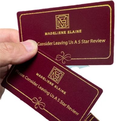 Buen precio Impresión de tarjetas de visita de terciopelo rojo Invitaciones multicolores Impresión de tarjetas de papel de aluminio Tarjetas de terciopelo de lujo en línea