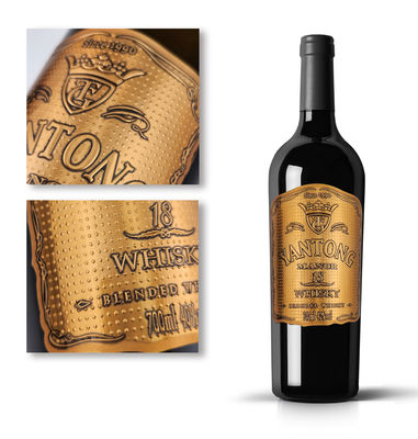 Buen precio Etiquetas de oro de botella 3D de papel grabado pegatinas metálicas de metal etiqueta de vino a prueba de agua y ecológica en línea