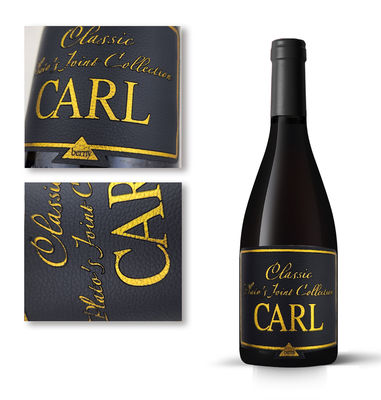 Buen precio Etiqueta de vino de papel de cuero duradero autoadhesivo en relieve de lámina de oro para embalaje de botellas de vino en línea