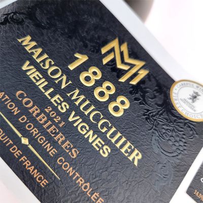 Buen precio Etiqueta de bebidas de vino tinto de alta gama Adhesivo de lámina de oro Texturas autoadhesivas Envases industriales de vinilo brillante en línea